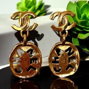 Chanel Gold Logo Drop Earrings